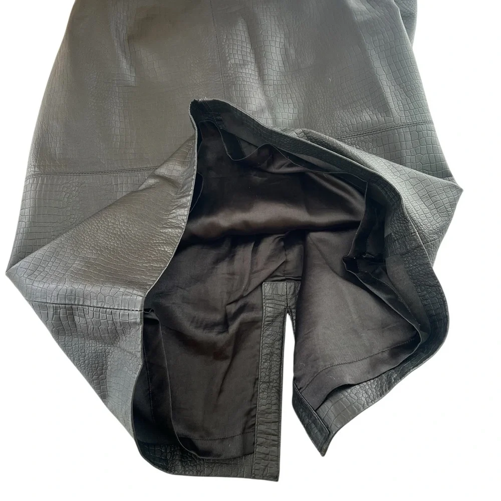 Vintage 90s black genuine croc leather pencil skirt back slit fully lined 12 - Picture 11 of 12